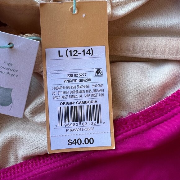 Pink One-Shoulder Swimsuit With Ruffle Detail Padded Lining Size L (12-14) - Picture 5 of 7